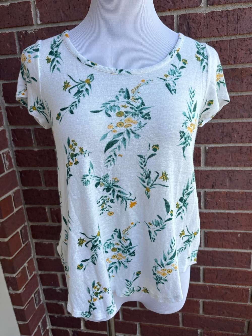 Lucky Brand White Short-Sleeve Tee with Green & Yellow Floral Print